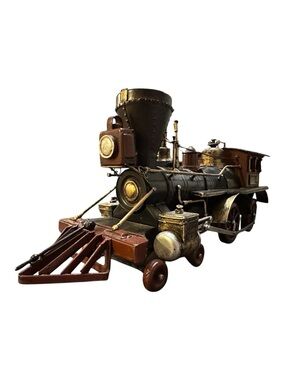 Vintage Metal Train Locomotive 16” Long Moving Wheels Steam Engine Decor
